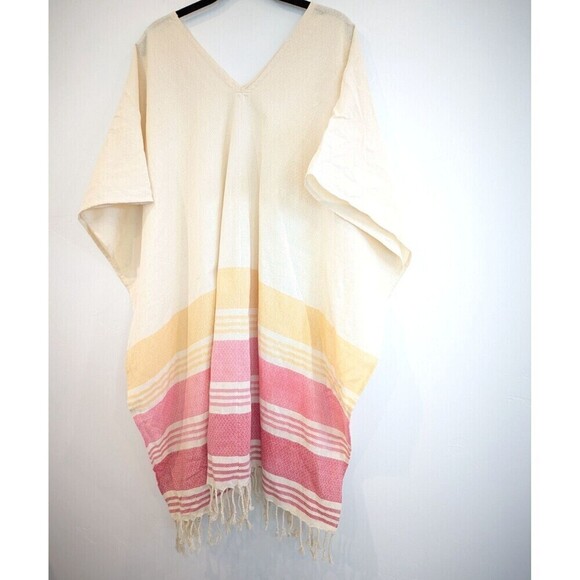 Tribe Alive Jackets & Blazers - Tribe Alive Poncho Womens One Size Cream Fringe Boho Cotton